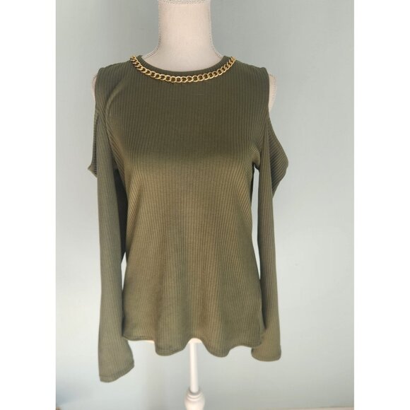 INC International Concepts Cold Shoulder Ribbed Knit Sweater Green Large NEW NWT - Picture 6 of 15